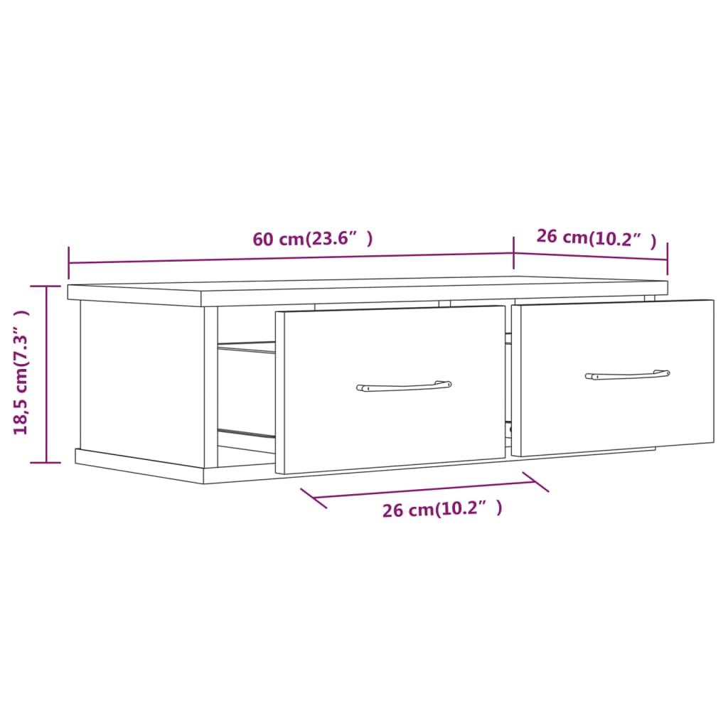 Tv-wandmeubel 60x26x18,5 cm bewerkt hout grijs sonoma eiken