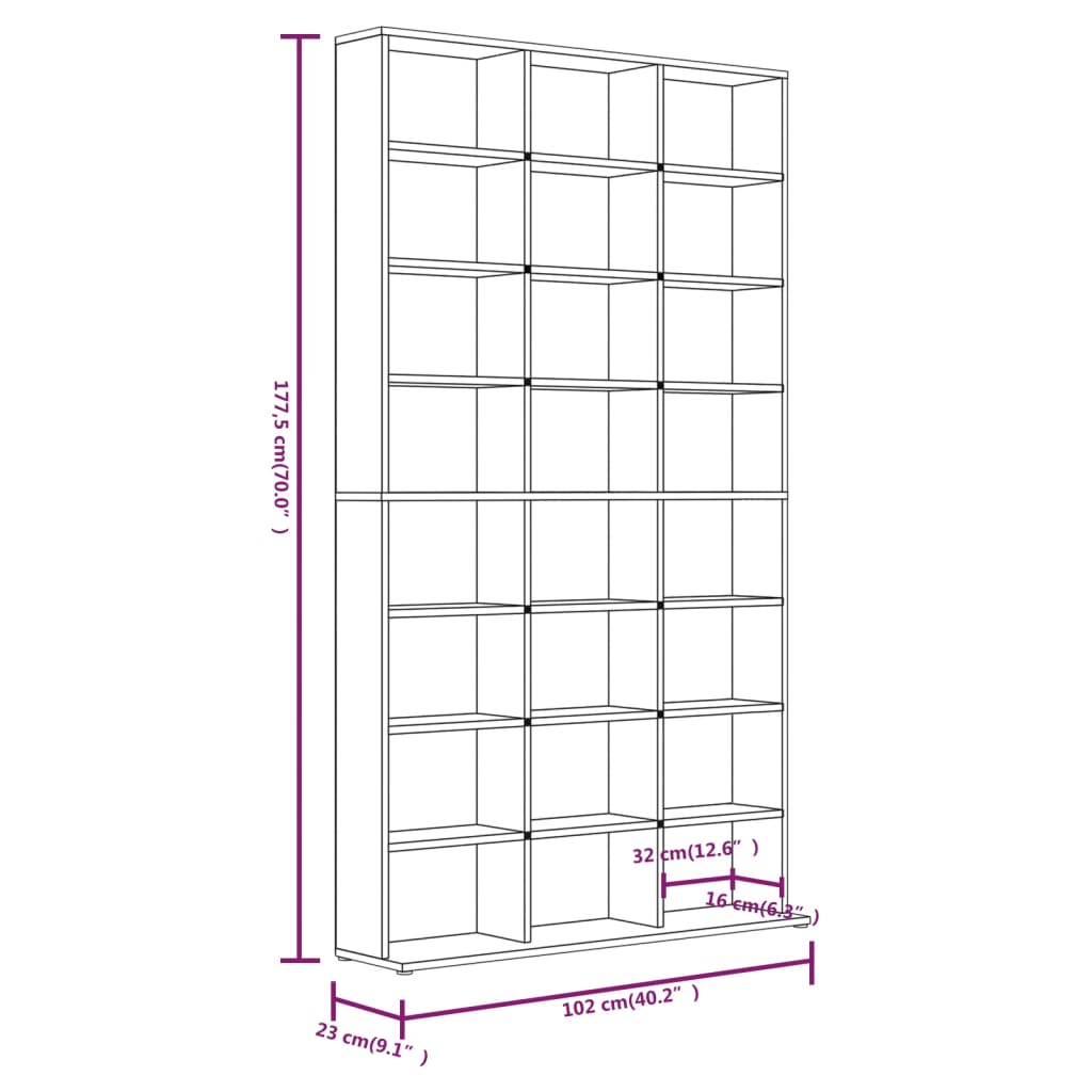 Meuble CD 102x16x177,5 cm bois travaillé