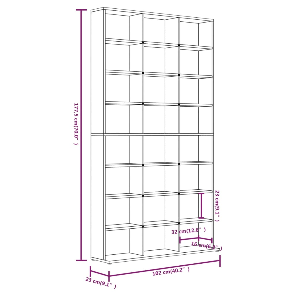 Meuble CD 102x16x177,5 cm bois travaillé