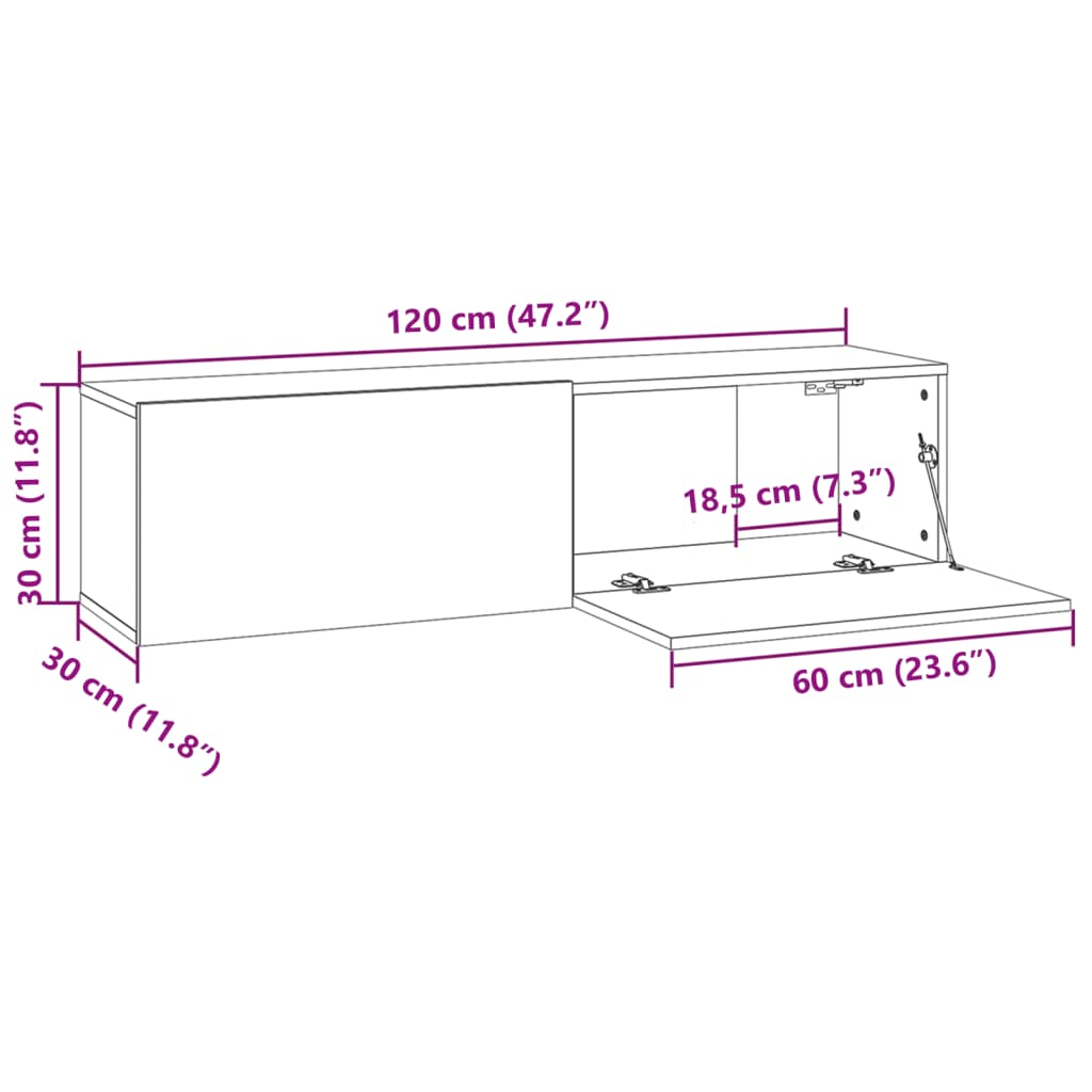 Tv-wandmeubel 120x30x30 cm bewerkt hout bruin eikenkleur