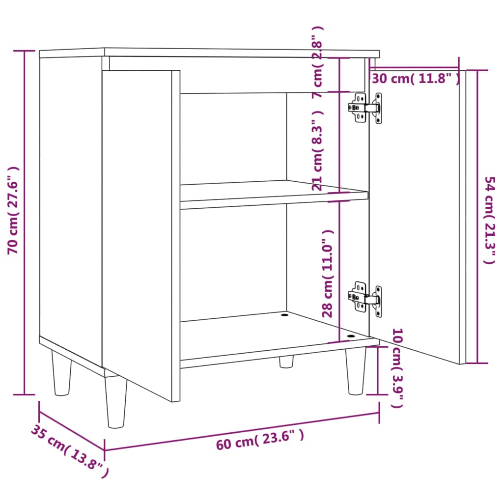 Dressoir met houten poten 60x35x70 cm bewerkt hout