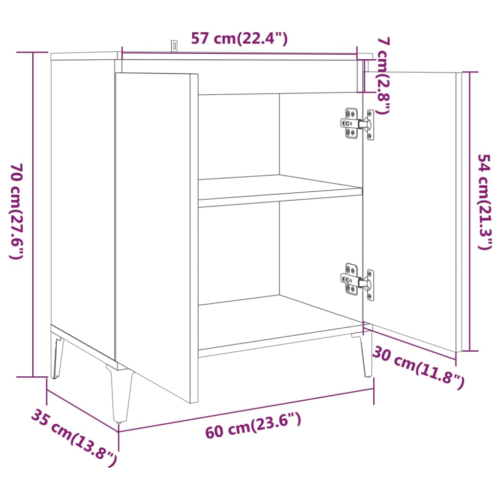 Dressoir 60x35x70 cm bewerkt hout