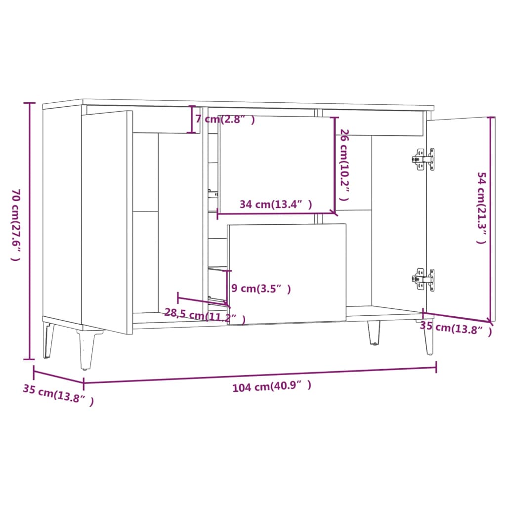 Dressoir 104x35x70 cm bewerkt hout