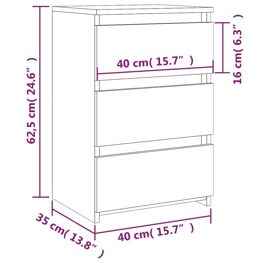 Table de chevet 40x35x62,5 cm en bois travaillé