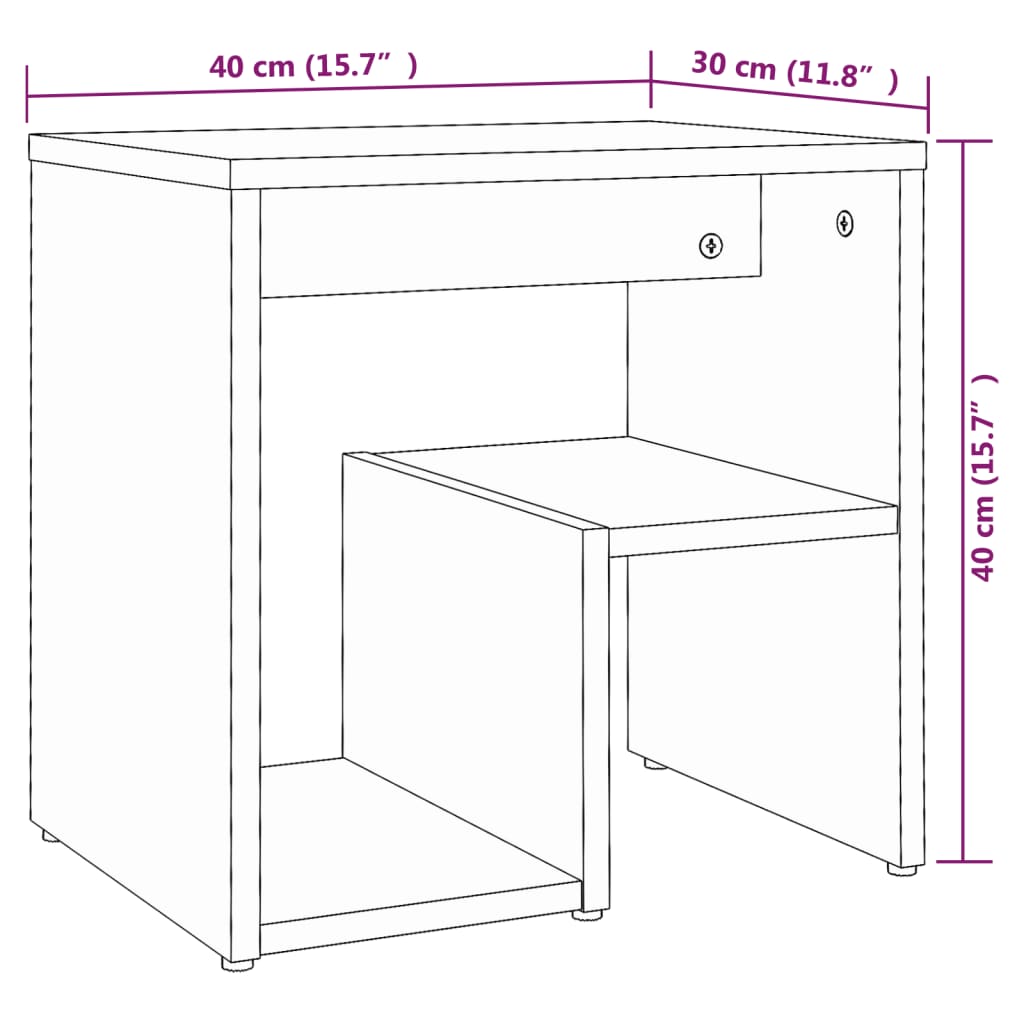 Table de chevet 40x30x40 cm en bois travaillé