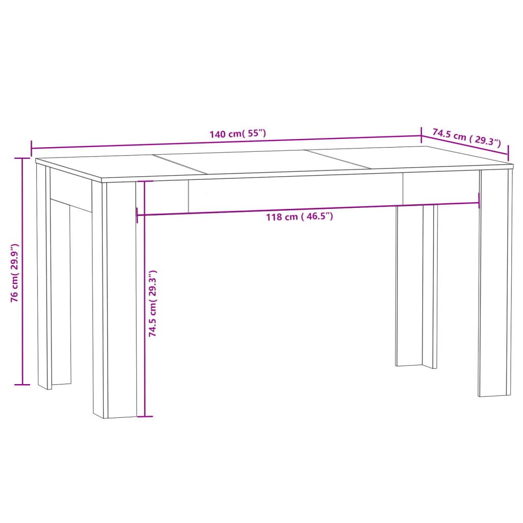 Eettafel 140x74,5x76 cm bewerkt hout eikenkleurig