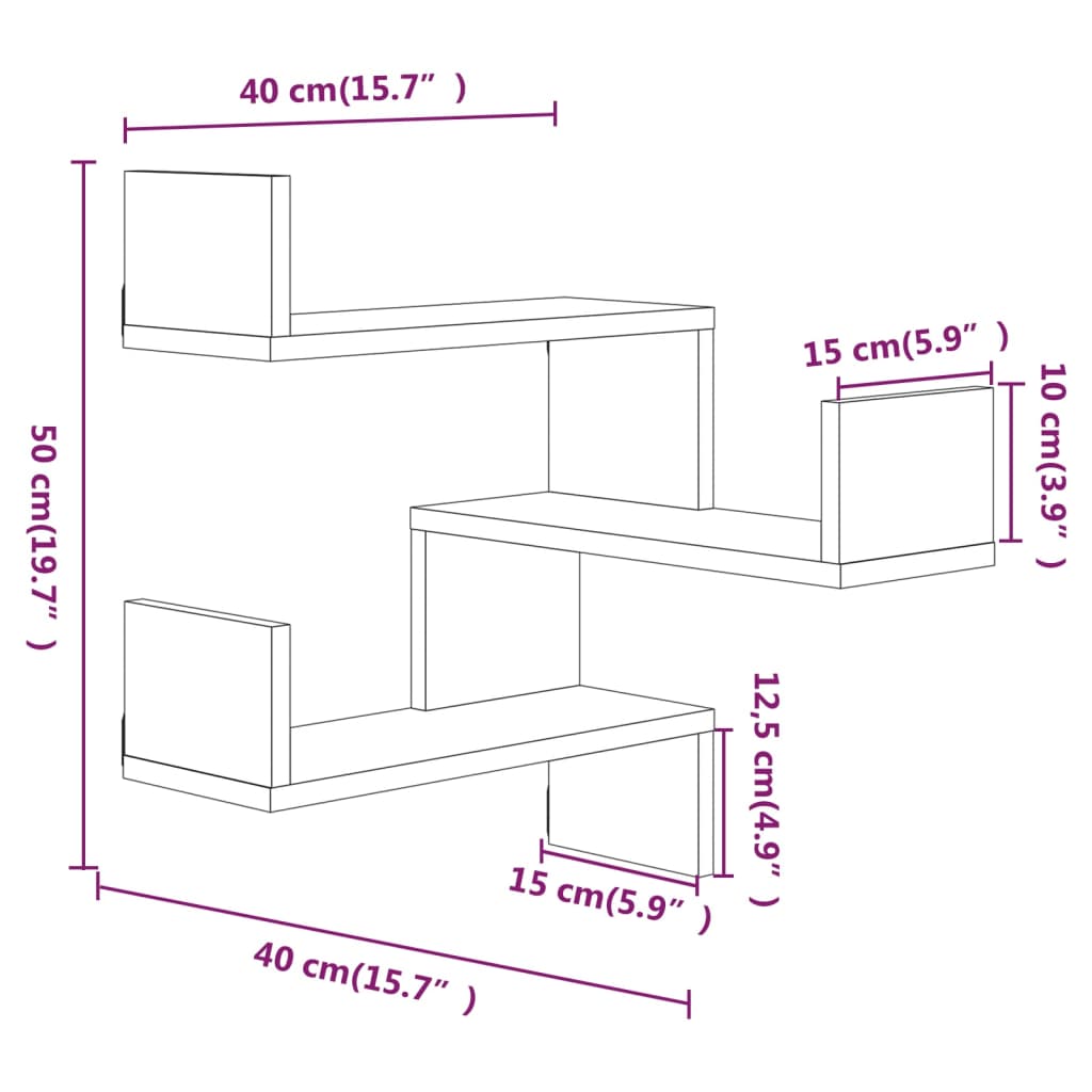 Hoekwandschap 40x40x50 cm bewerkt hout