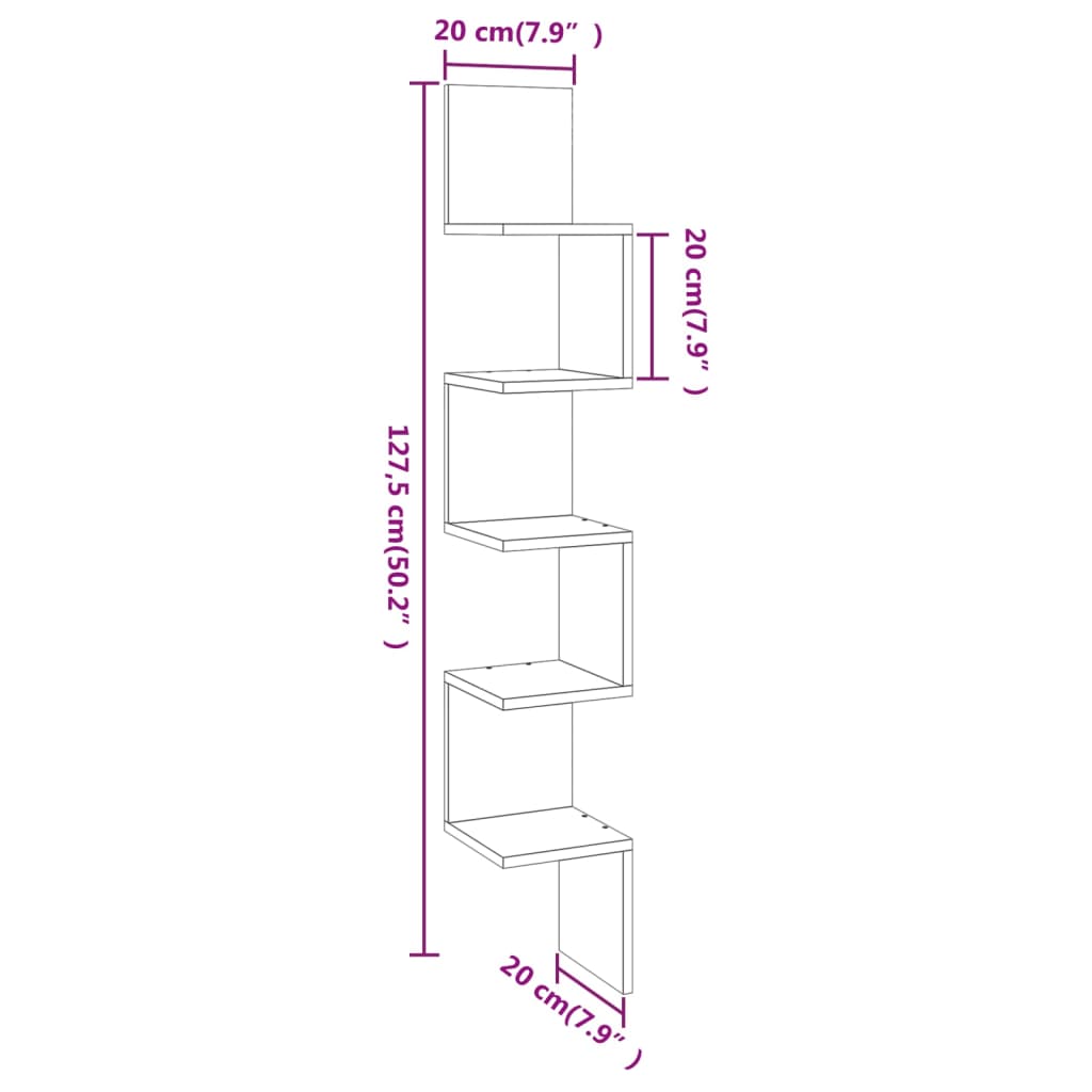 Hoekwandschap 20x20x127,5 cm bewerkt hout