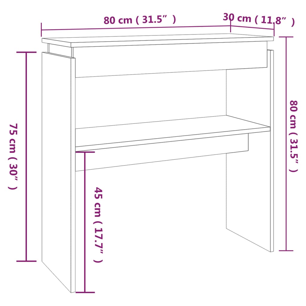 Wandtafel 80x30x80 cm bewerkt hout artisanaal eikenkleurig