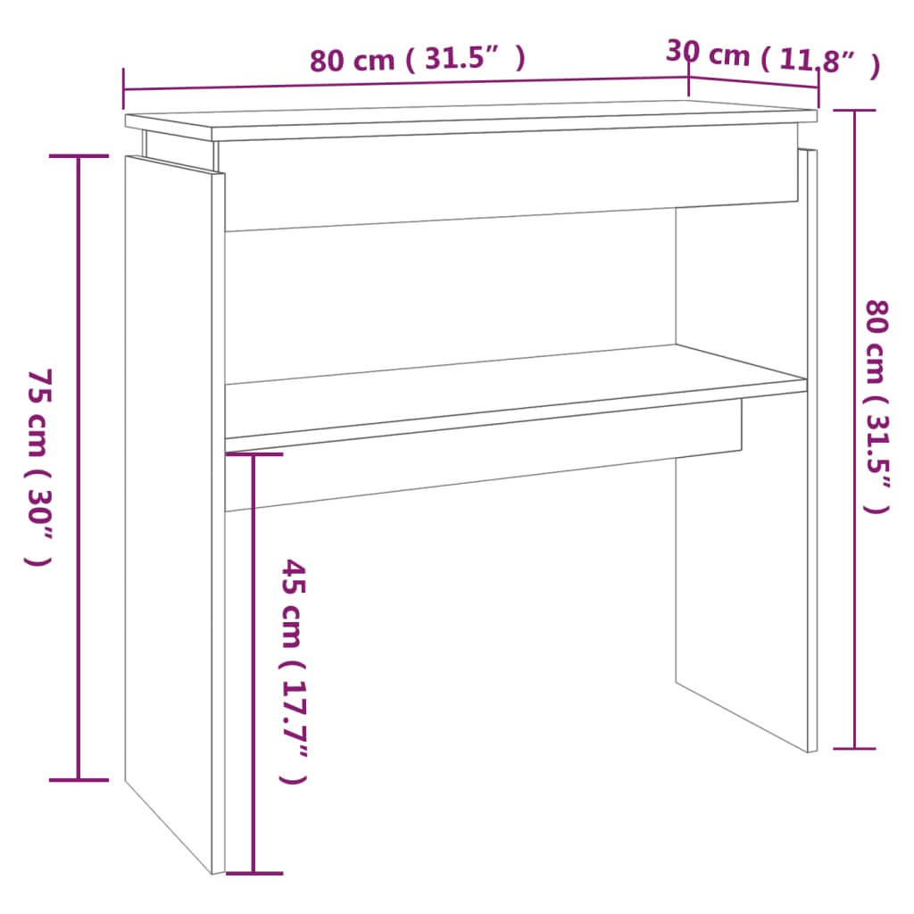 Table murale 80x30x80 cm en dérivé du bois, coloris chêne