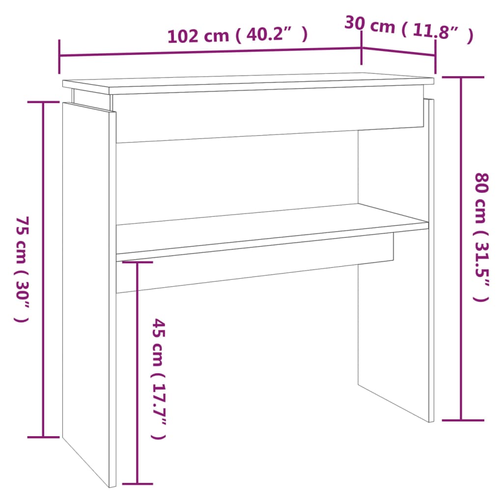 Table murale 102x30x80 cm en bois travaillé