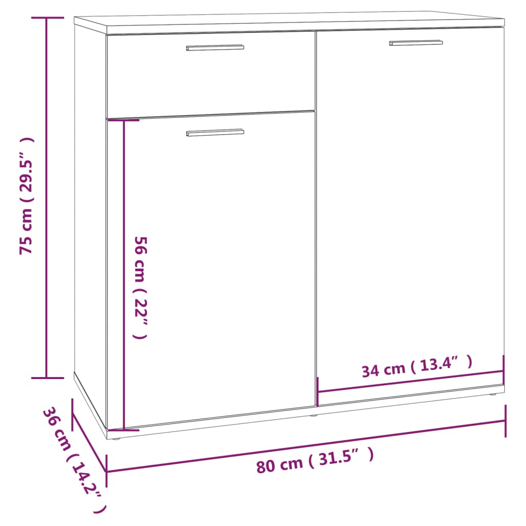 Dressoir 80x36x75 cm bewerkt hout