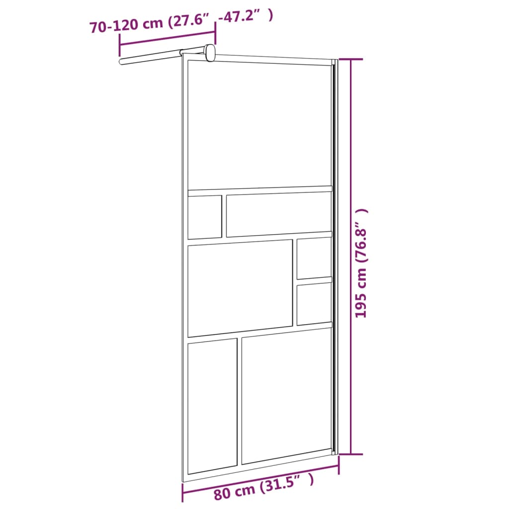 Inloopdouchewand 100x195 cm ESG-glas transparant en zwart