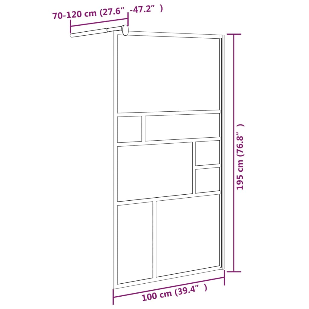 Inloopdouchewand 100x195 cm ESG-glas transparant en zwart