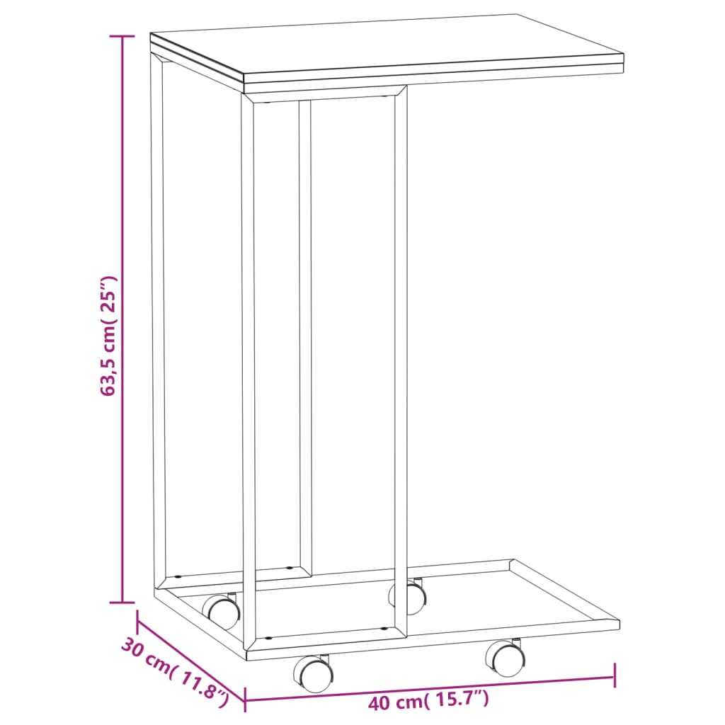 Table d'appoint à roulettes 40x30x63,5 bois travaillé