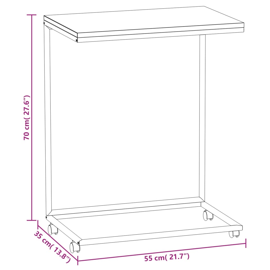 Table d'appoint à roulettes 40x30x63,5 bois travaillé