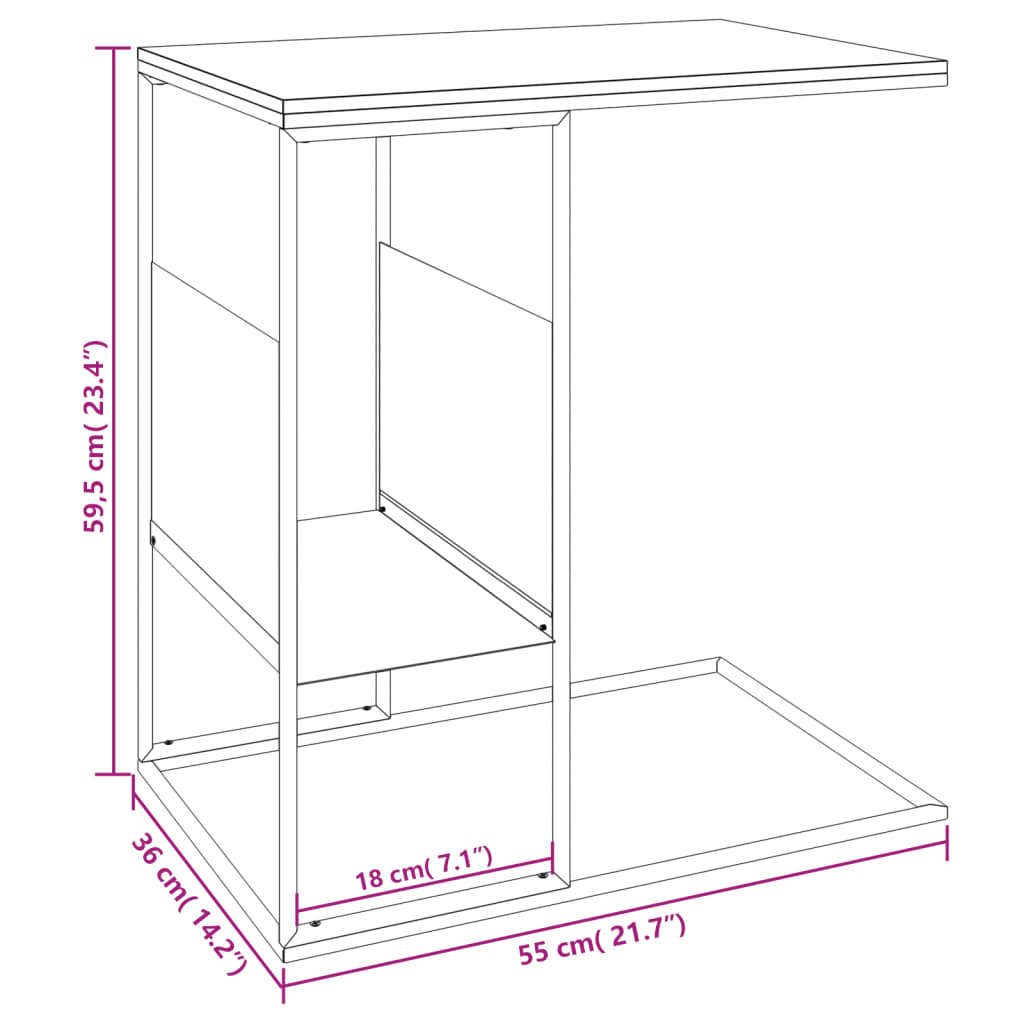 Table d'appoint 55x36x59,5 cm en bois travaillé