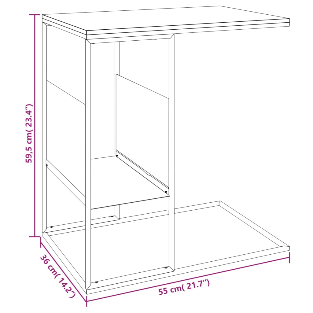 Table d'appoint 55x36x59,5 cm en bois travaillé