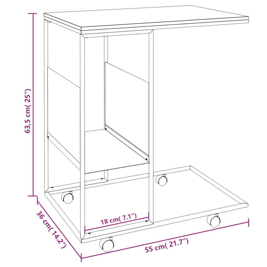 Table d'appoint 55x36x59,5 cm en bois travaillé