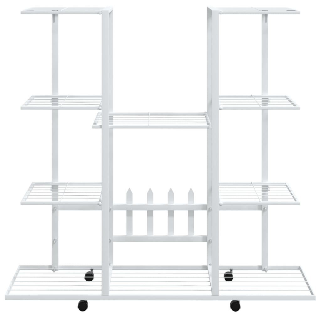 Bloemenstandaard met wielen 94,5x24,5x91,5 cm ijzer wit