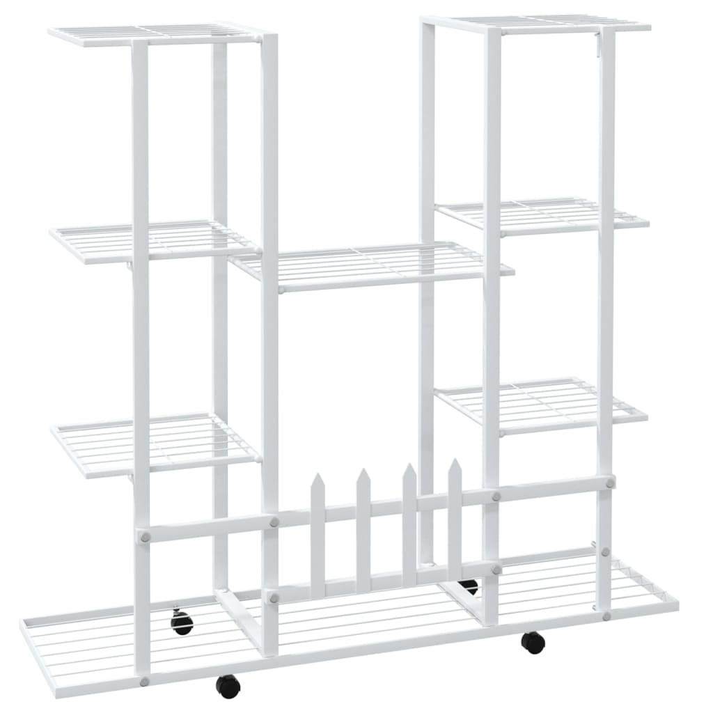 Bloemenstandaard met wielen 94,5x24,5x91,5 cm ijzer wit