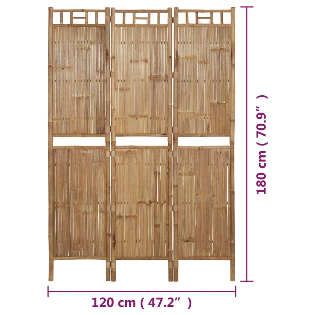 Kamerscherm met 3 panelen 120x180 cm bamboe