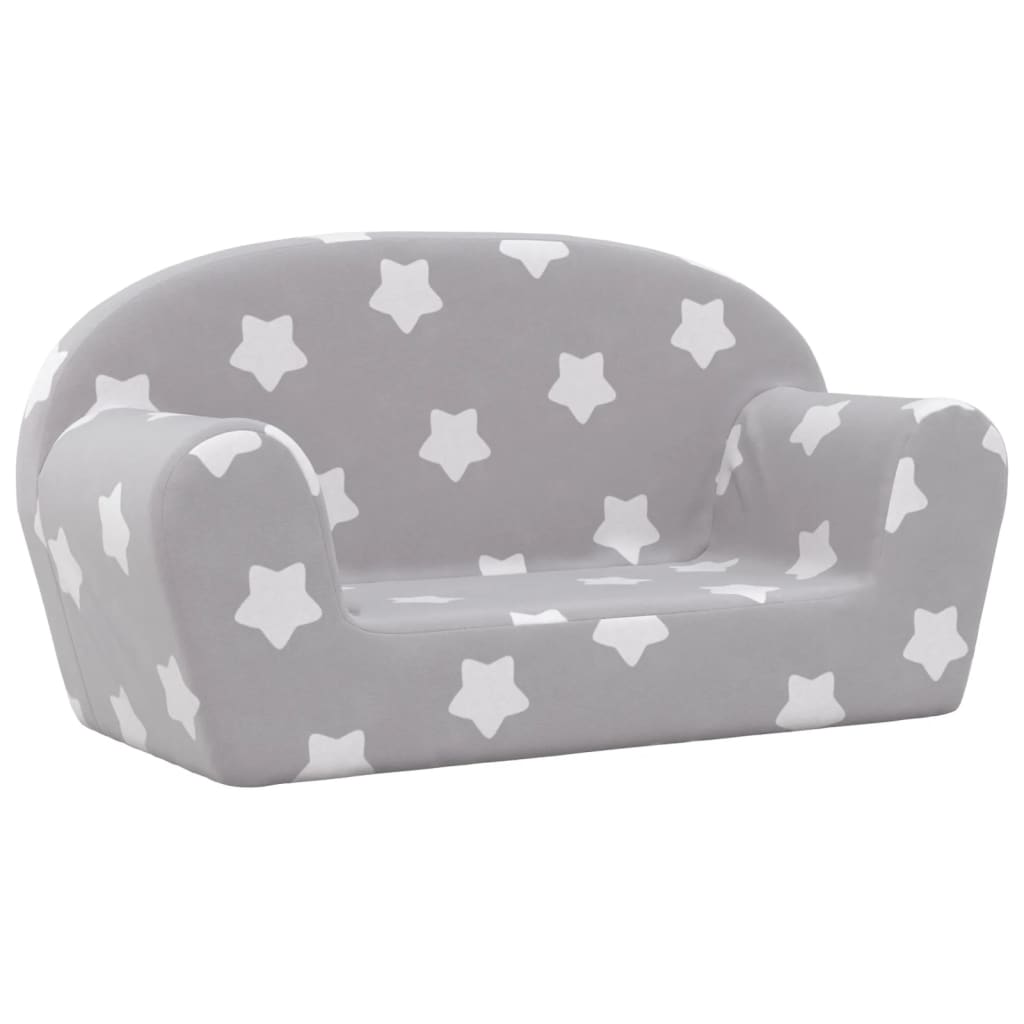 Canapé enfant 2 places étoiles peluche douce gris clair