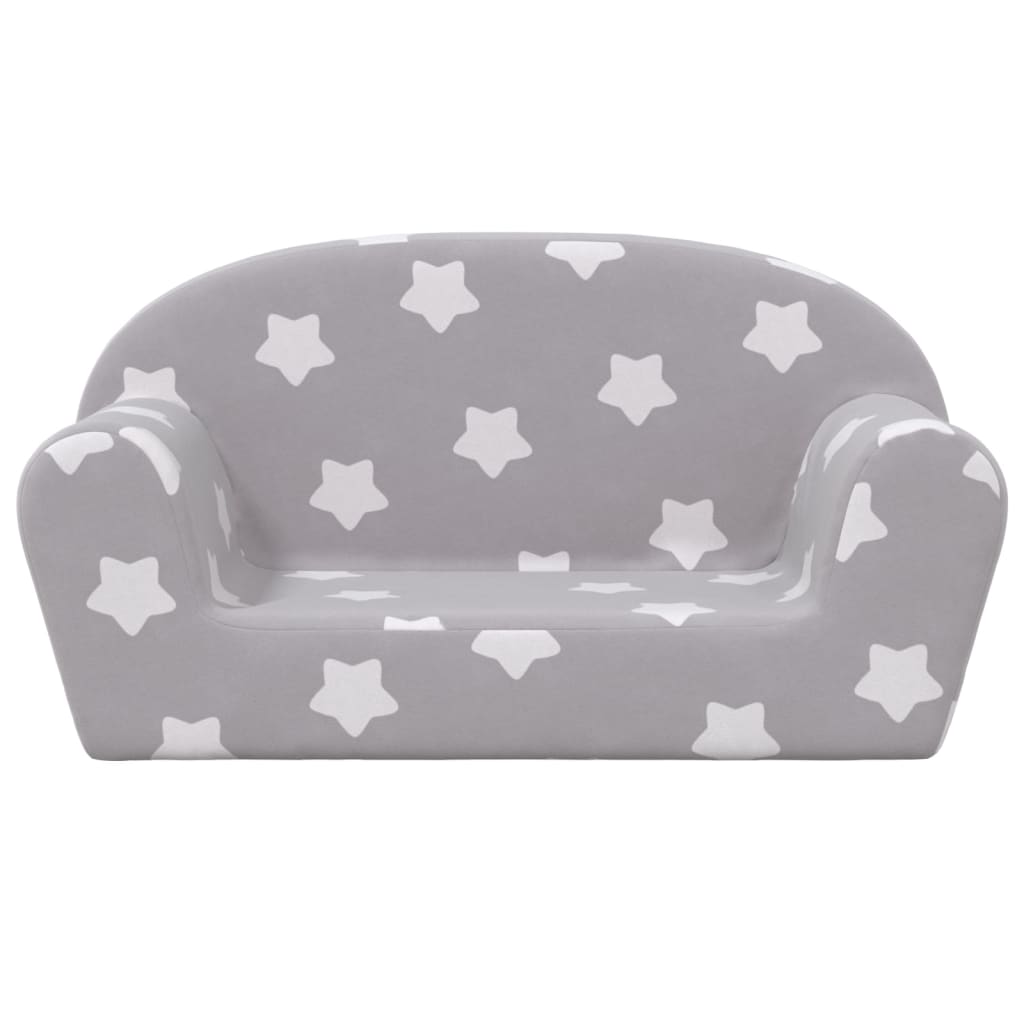 Canapé enfant 2 places étoiles peluche douce gris clair