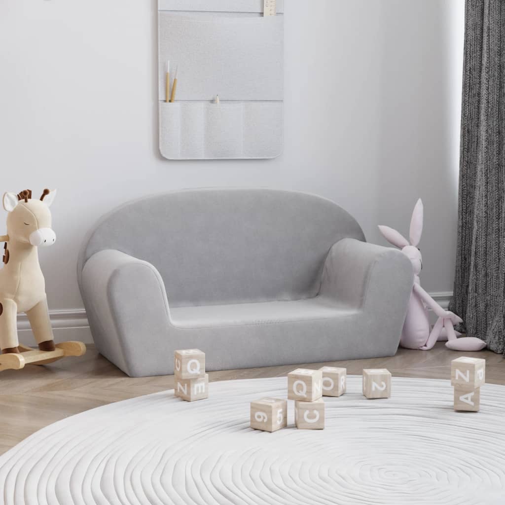 Canapé enfant 2 places étoiles peluche douce gris clair