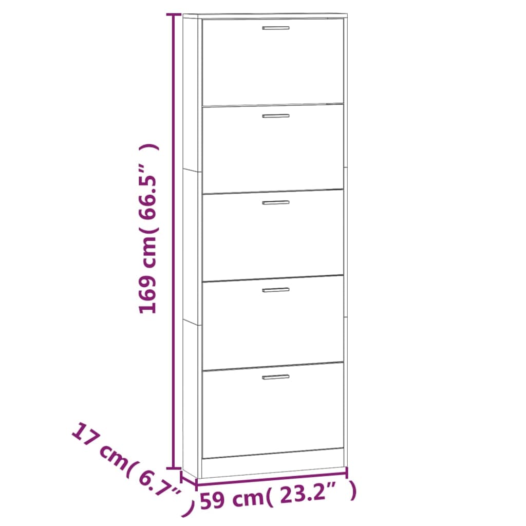 Schoenenkast 59x17x169 cm bewerkt hout