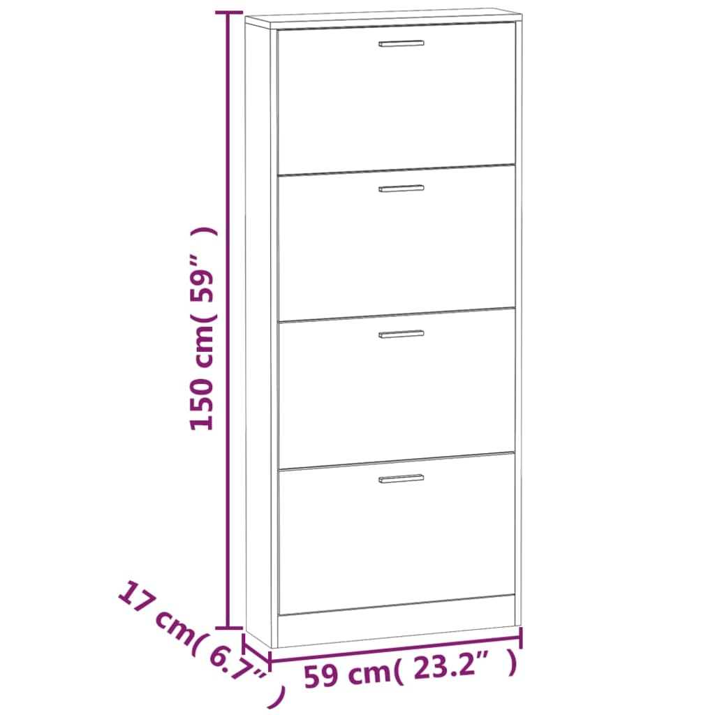 Schoenenkast 59x17x169 cm bewerkt hout