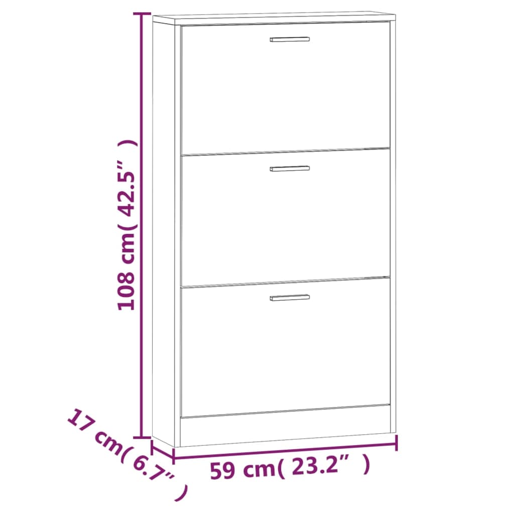 Schoenenkast 59x17x169 cm bewerkt hout