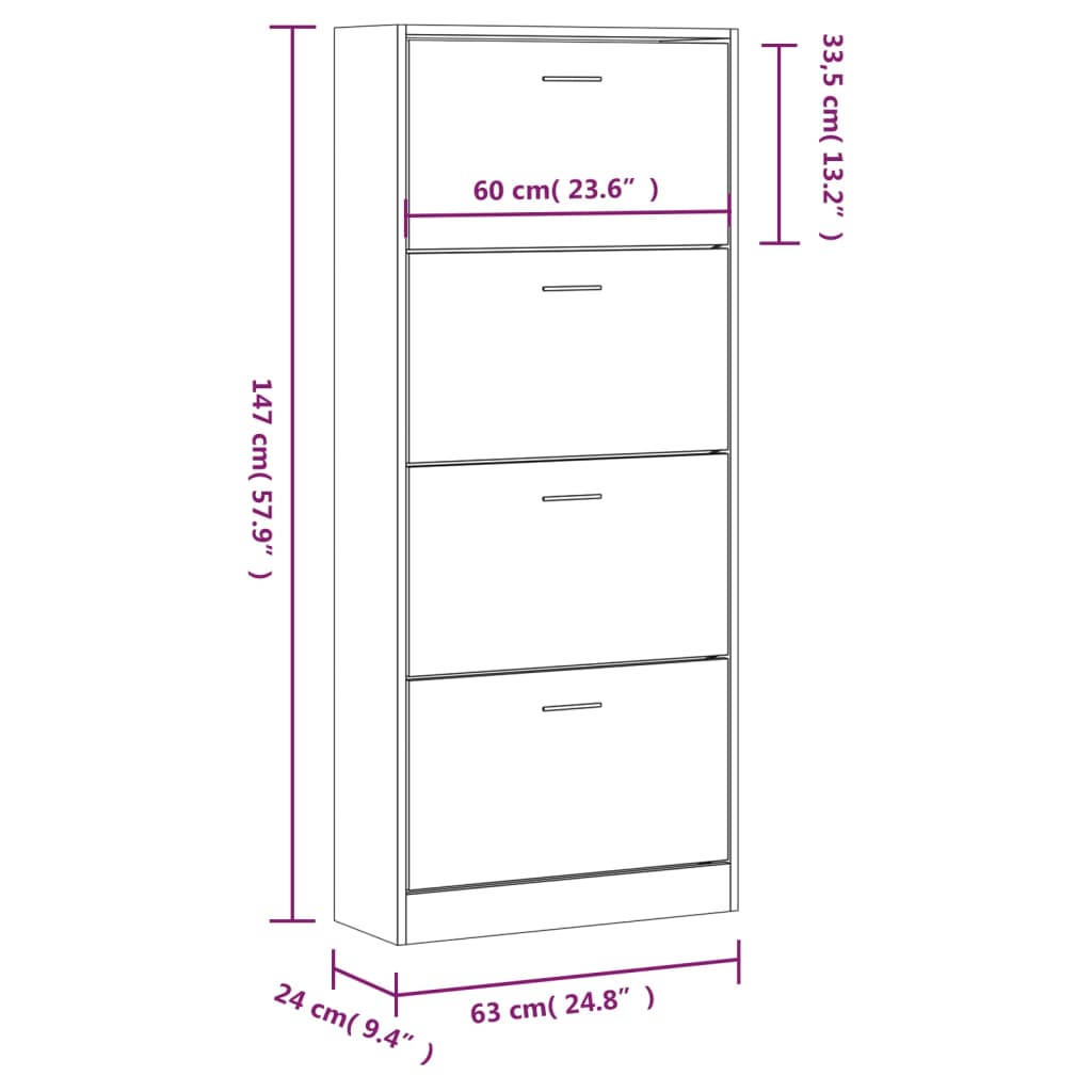 Schoenenkast 63x24x81 cm bewerkt hout