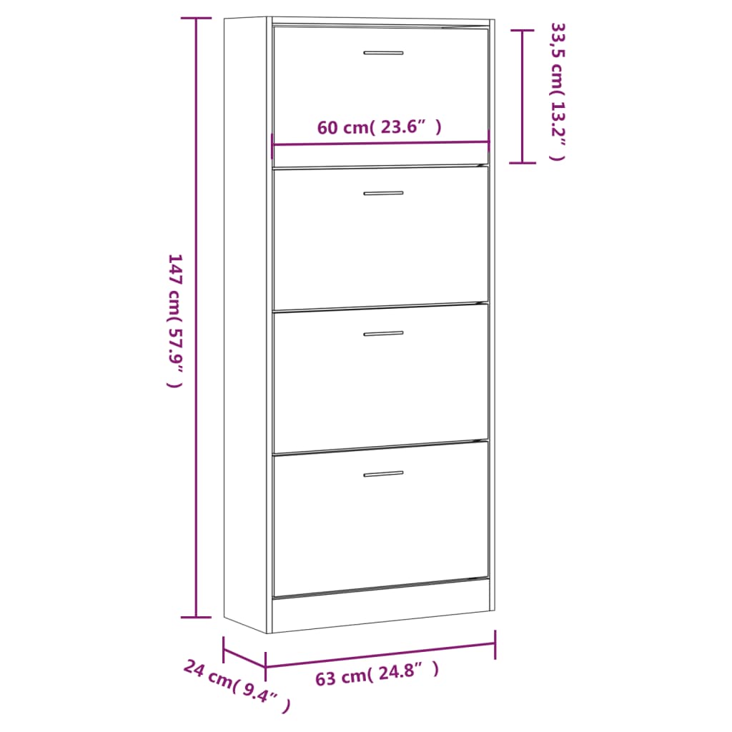 Schoenenkast 63x24x147 cm bewerkt hout gerookt eikenkleurig