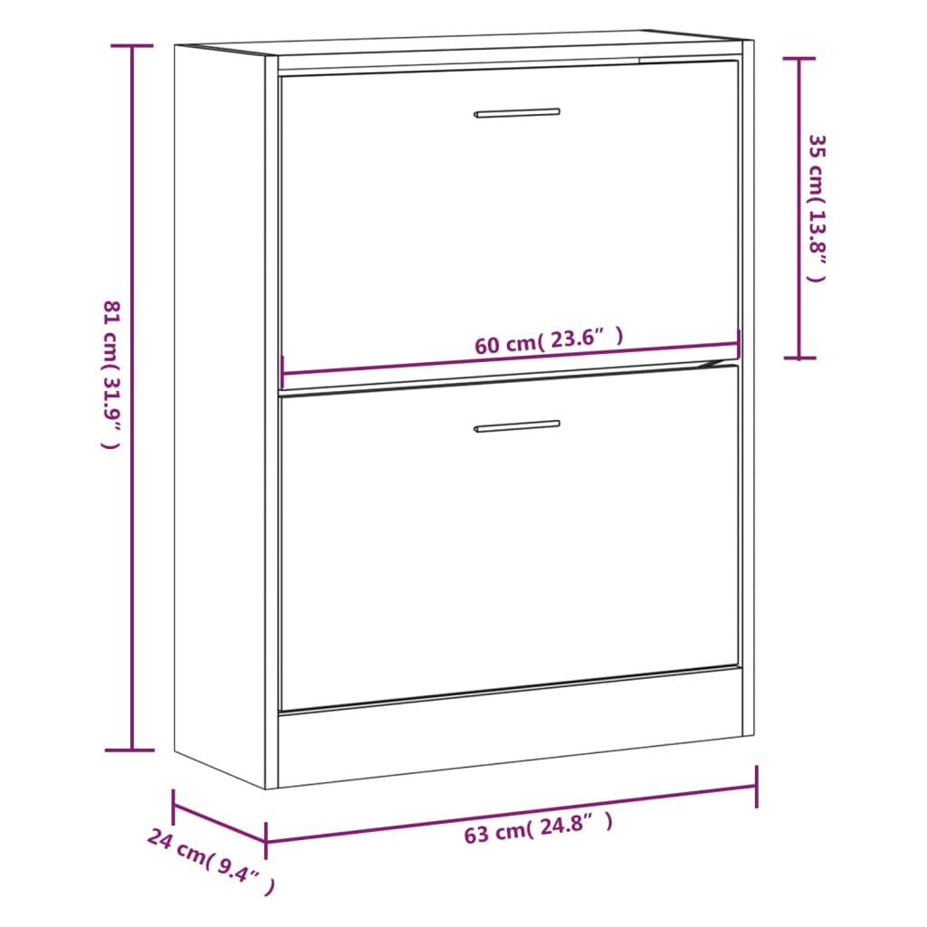 Schoenenkast 63x24x147 cm bewerkt hout gerookt eikenkleurig