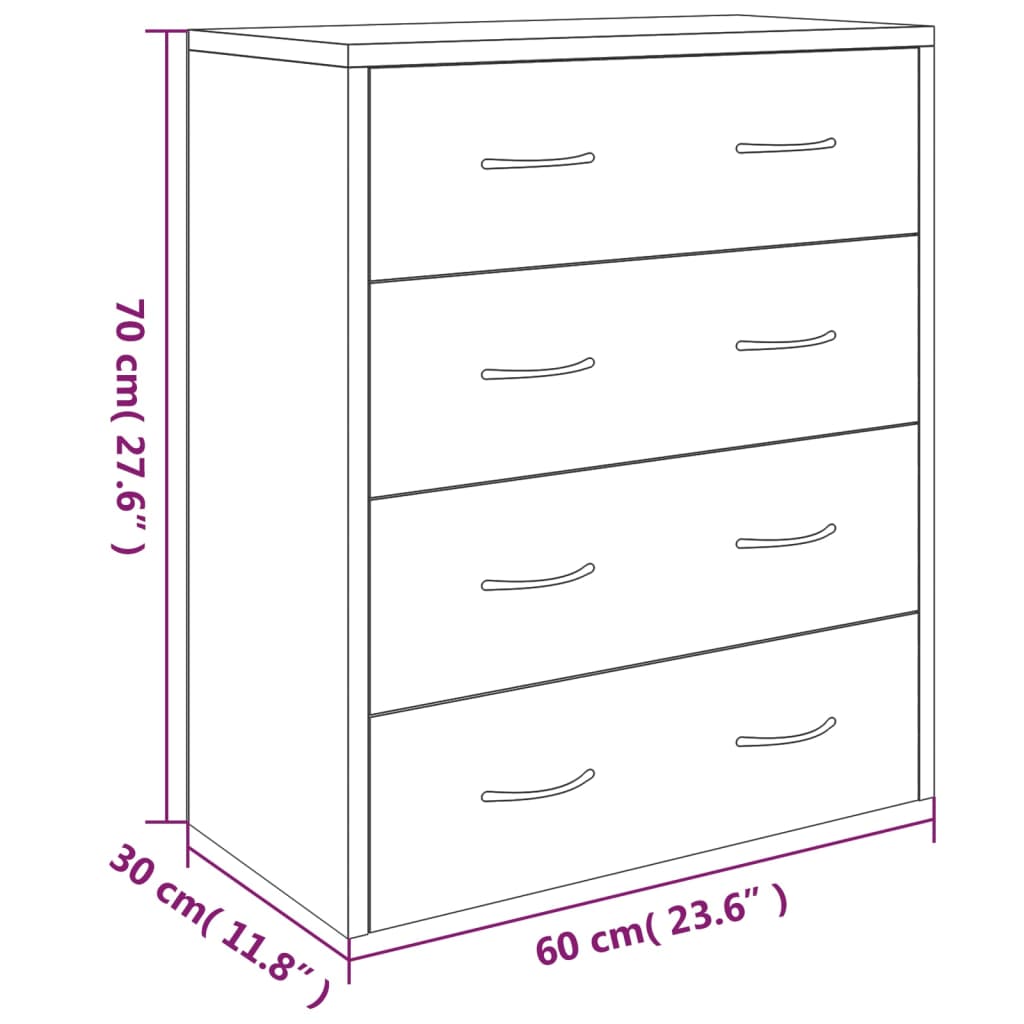 Buffet avec 4 tiroirs 60x30,5x71 cm chêne brun