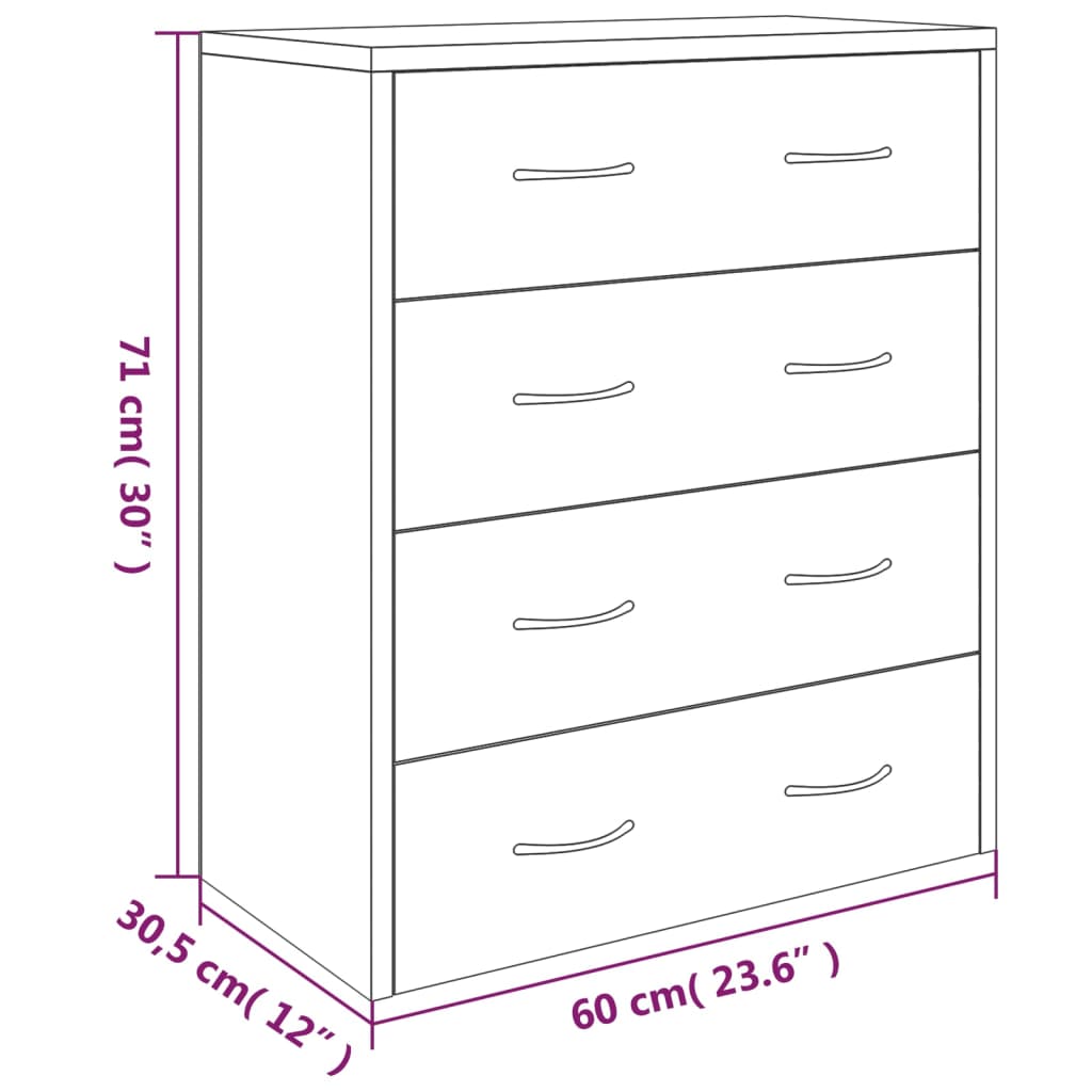 Buffet avec 4 tiroirs 60x30,5x71 cm chêne brun