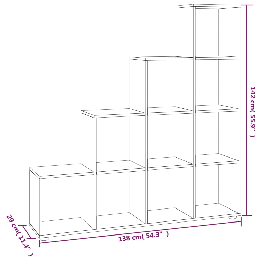 Boekenkast trapvormig 107 cm bewerkt hout eikenkleurig