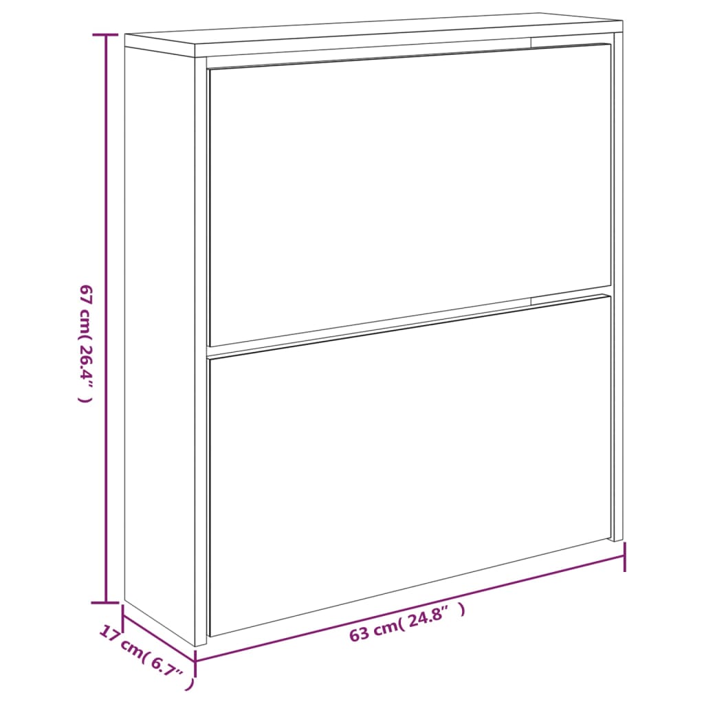 Schoenenkast tweelaags met spiegel 63x17x67 cm