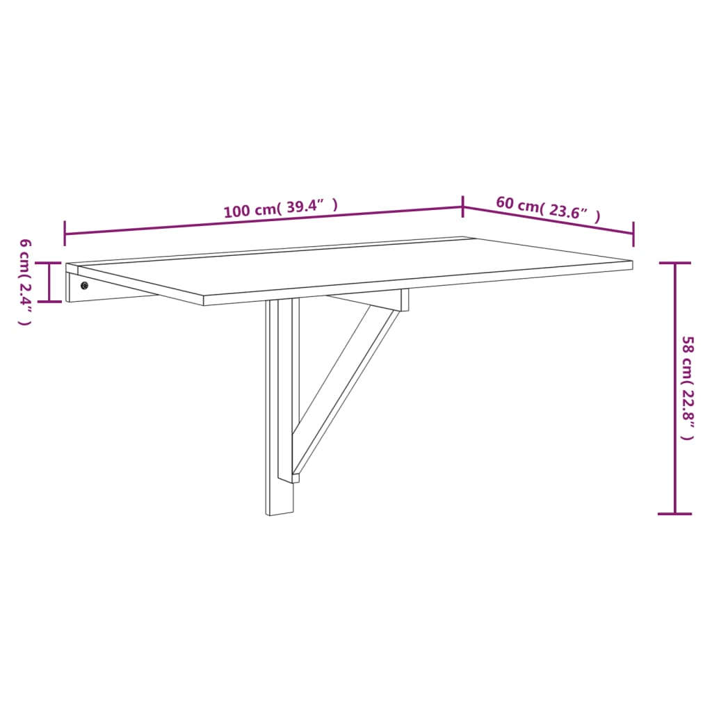 Wandtafel inklapbaar 100x60x56 cm bewerkt hout