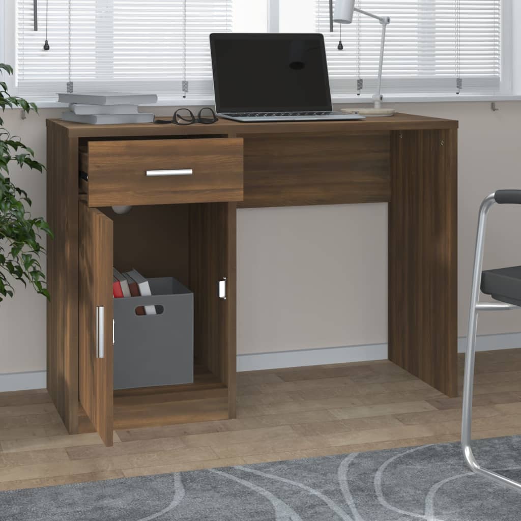 Bureau met kast en lade 100x40x73 cm bewerkt hout