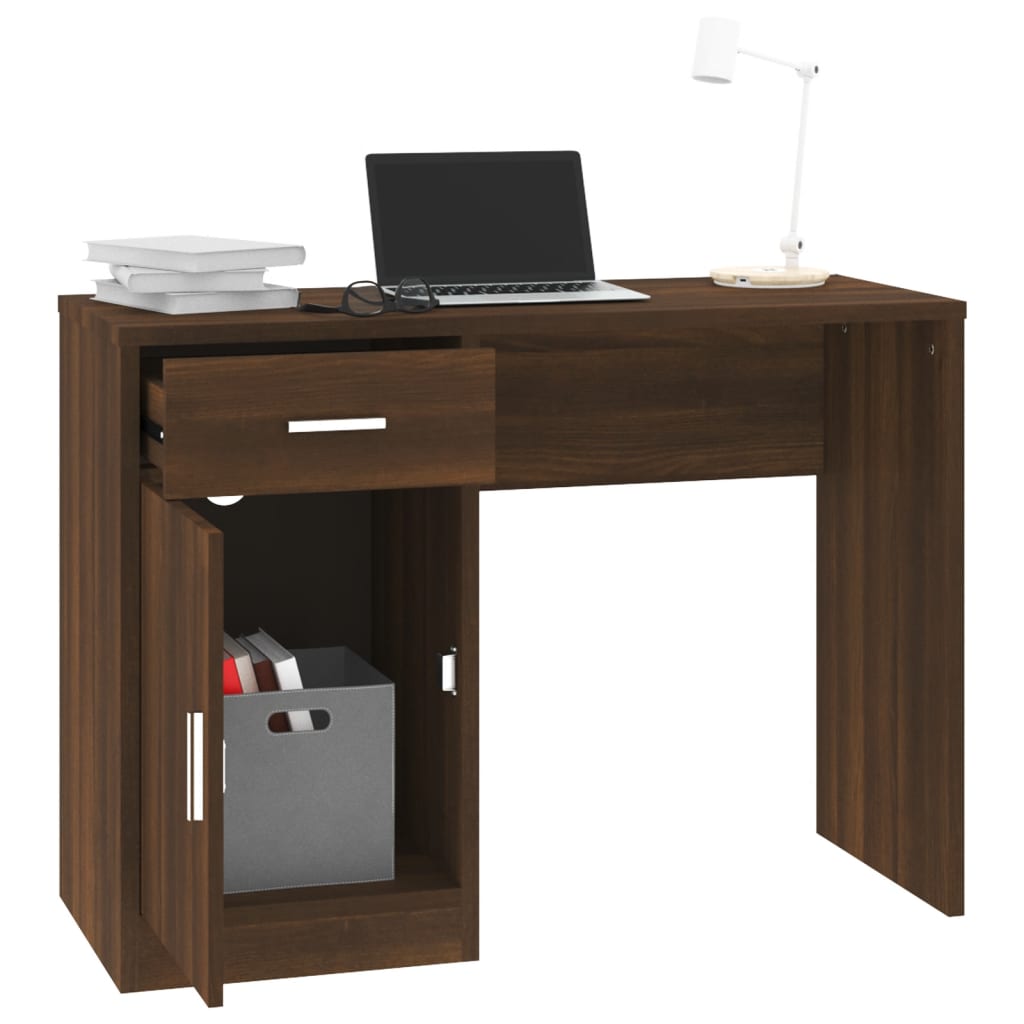 Bureau met kast en lade 100x40x73 cm bewerkt hout