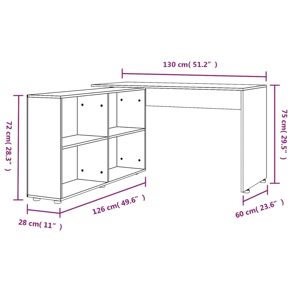 Bureau d'angle 4 étagères chêne