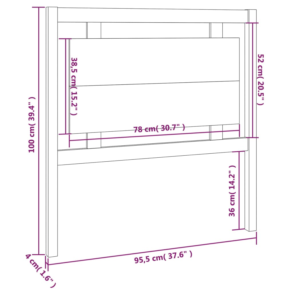 Hoofdbord 185,5x4x100 cm massief grenenhout