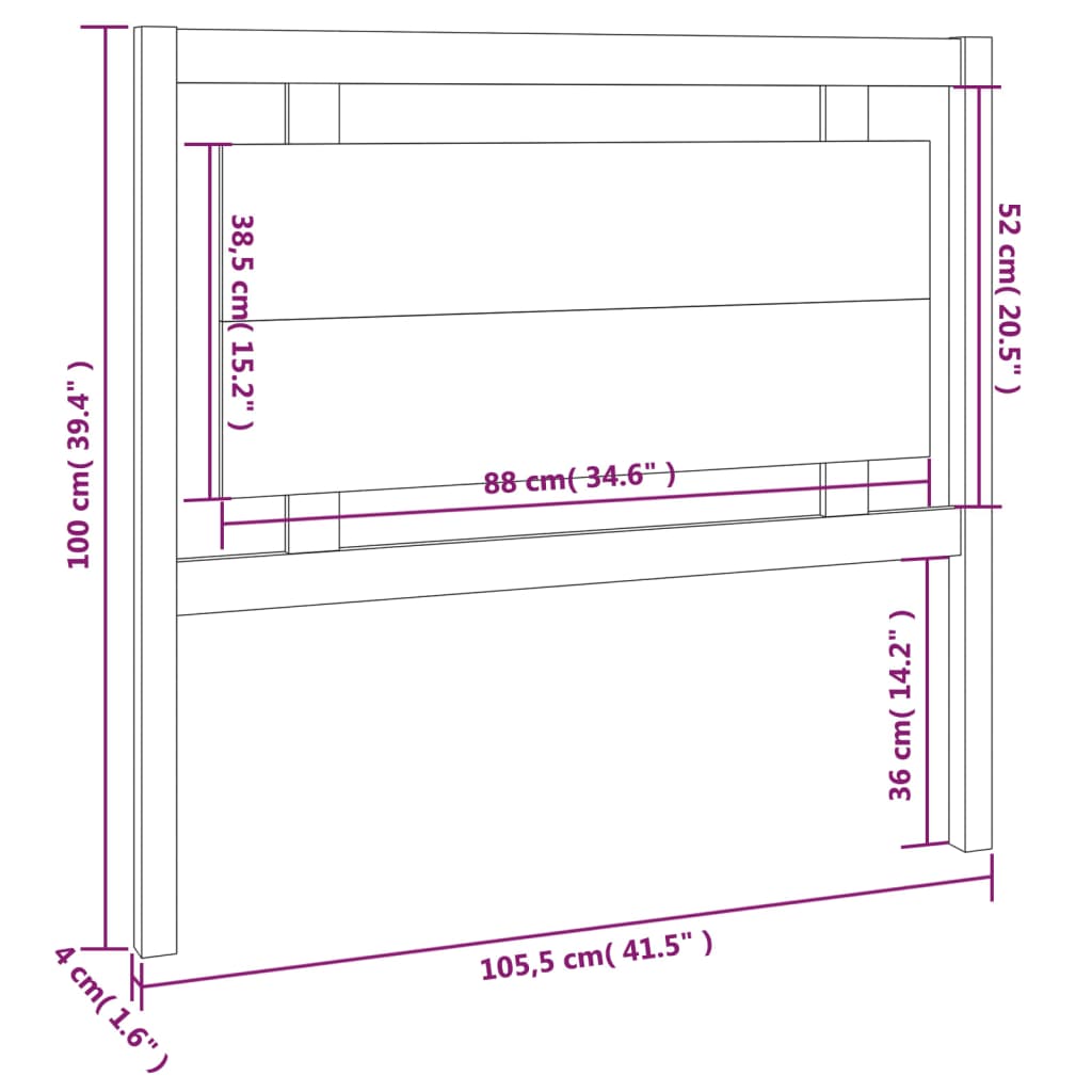 Hoofdbord 185,5x4x100 cm massief grenenhout