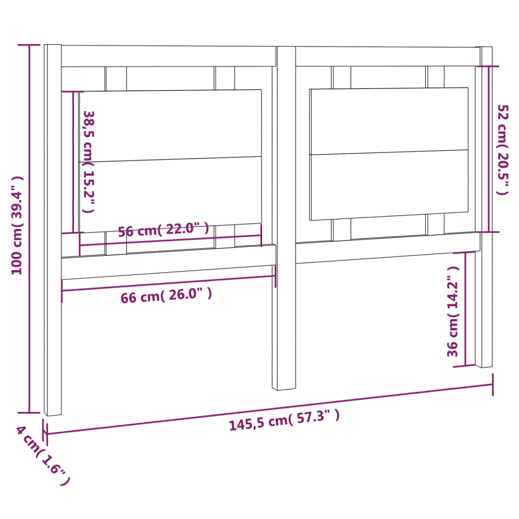 Hoofdbord 185,5x4x100 cm massief grenenhout