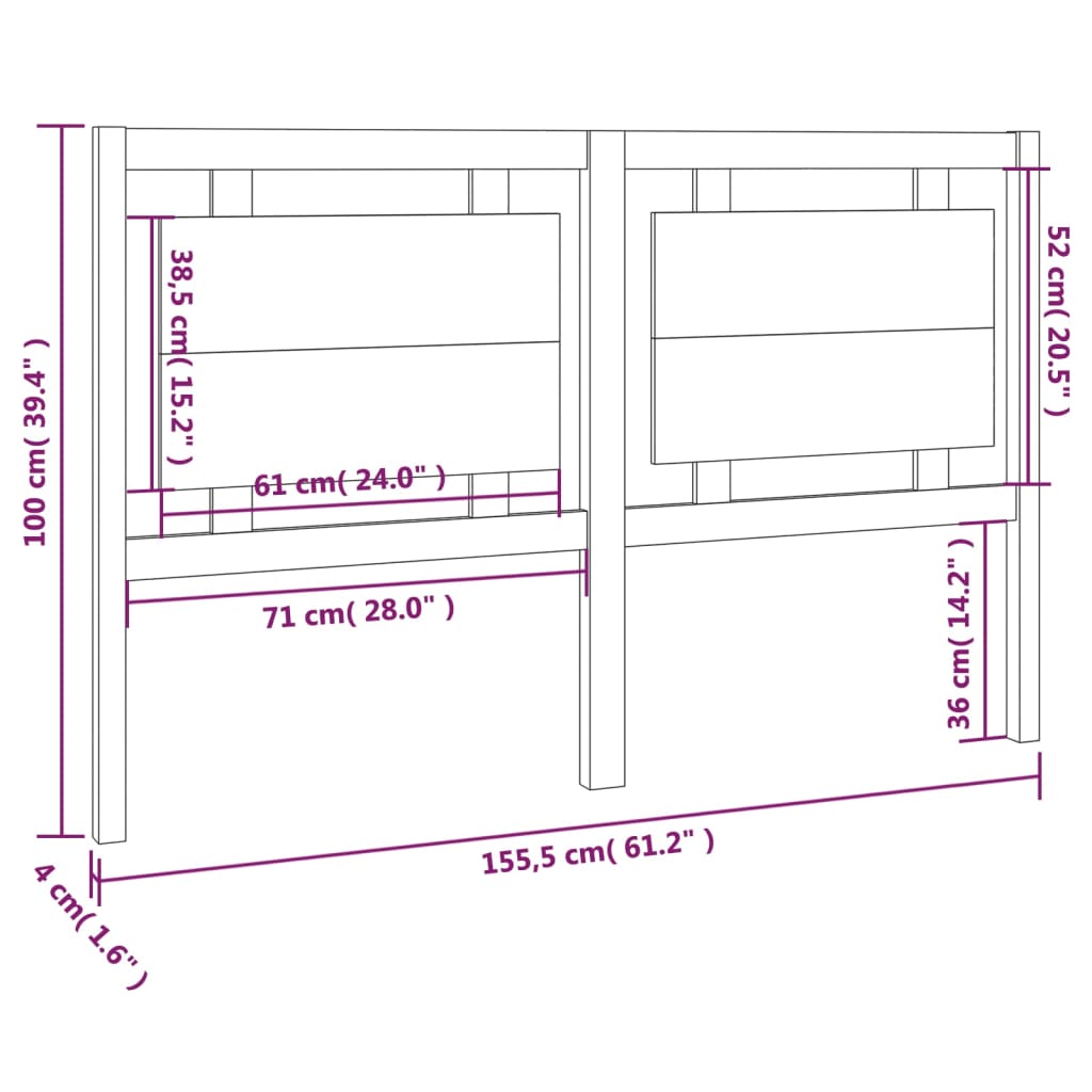 Hoofdbord 185,5x4x100 cm massief grenenhout