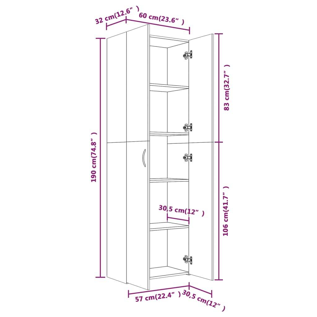 Archiefkast 60x32x115 cm bewerkt hout