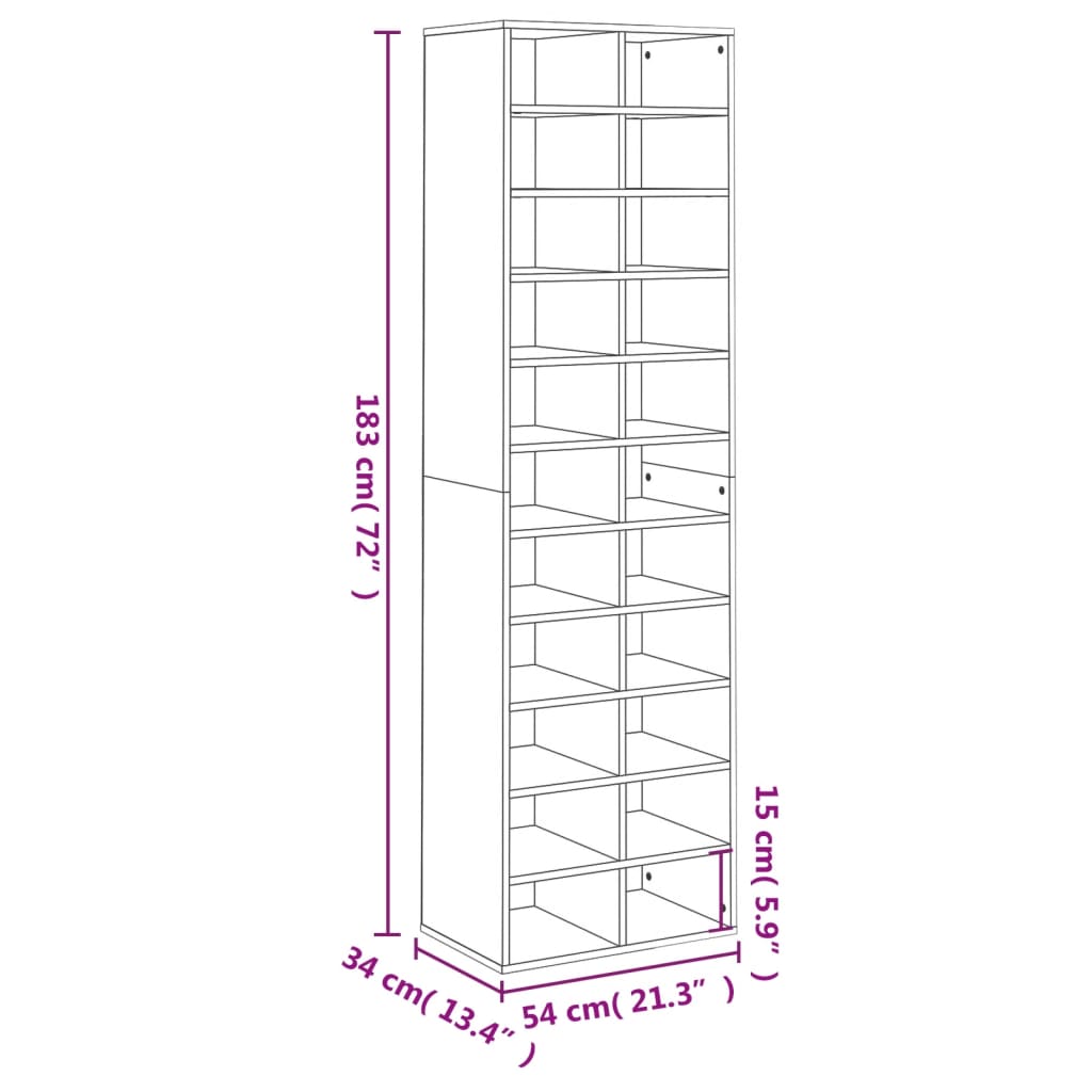 Schoenenkast 54x34x183 cm bewerkt hout