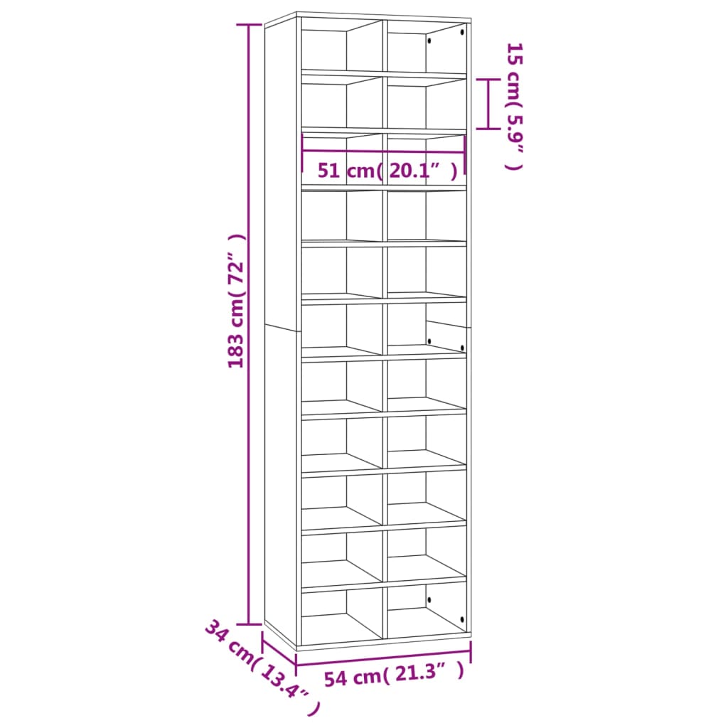 Schoenenkast 54x34x183 cm bewerkt hout eikenkleurig